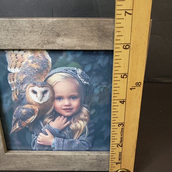 Cool Wooden Framed Girl with Barn Owl Print Woodland Tabletop Shelf Decor 6x6 - Picture 6 of 6